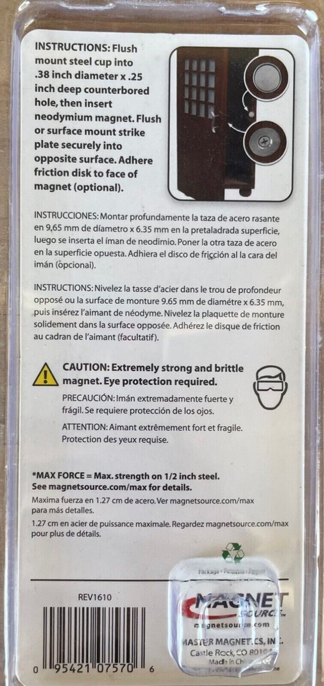 Master Magnet 2 lb. Pull Rare Earth Magnetic Latch Kit (4-Piece per Pack) 96434