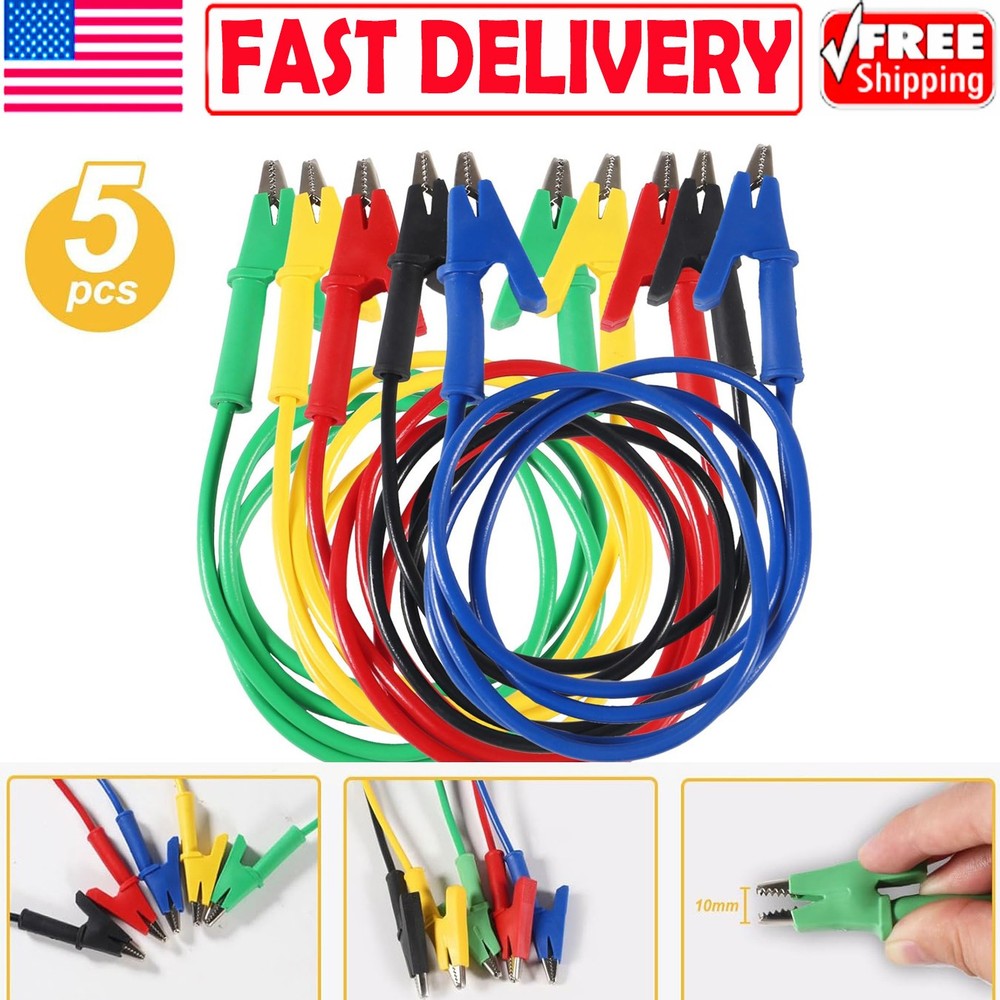 New 5PCS Alligator Clips Test Leads 3.3 ft/1m 15A Wire Cable Electrical Testing