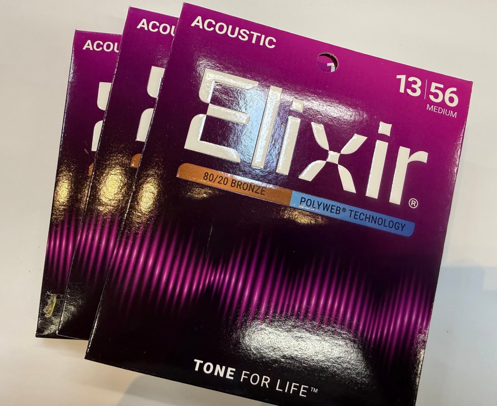 3 Sets Elixir Medium Polyweb Acoustic Guitar Strings 1100 (.013-.056) New In Pkg