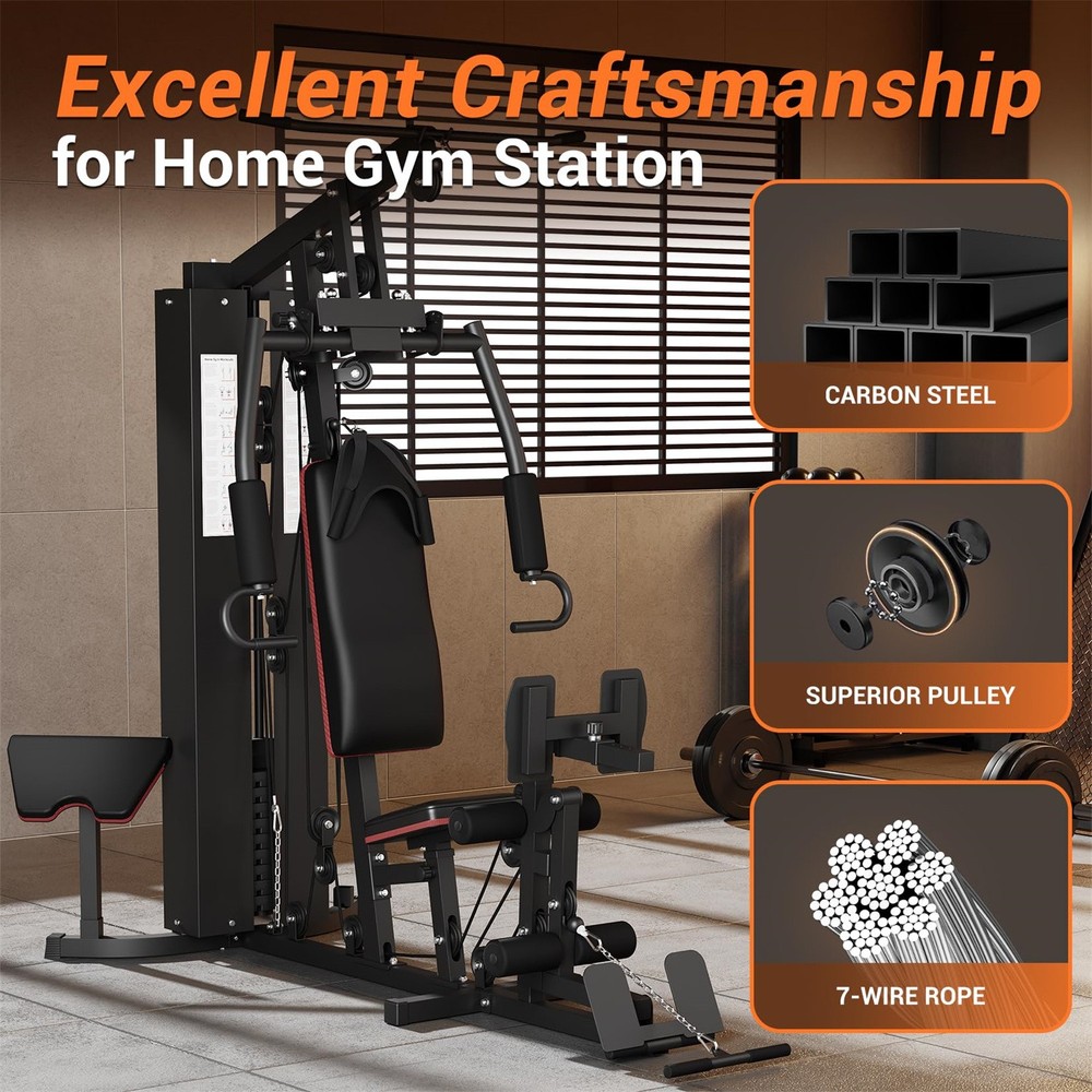 📶150LBS Weight Stack Home Gym Machine Full Body Workout Machine LAT Pull Down