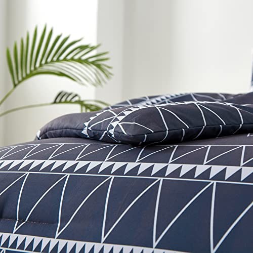 Comforter Set,Reversible Boho Triangle Down Alternative King Navy Blue