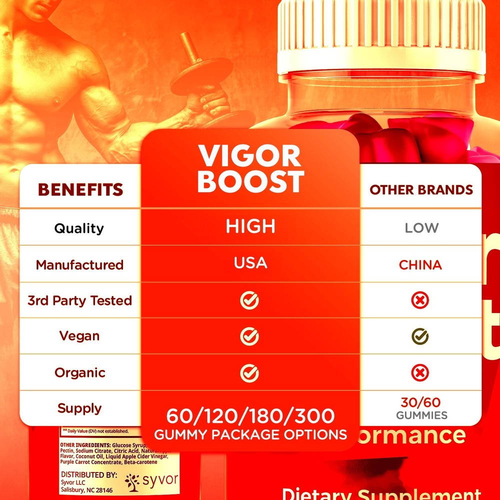 (5 Pack) Vigor Boost Gummys Advanced Male Support Formula VigorBoost 300 Gummies