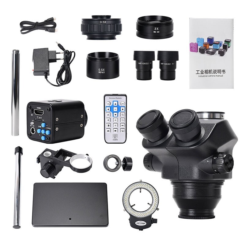 3.5X-100X Trinocular Stereo Microscope Magnifier Stand 2K Microscope Camera