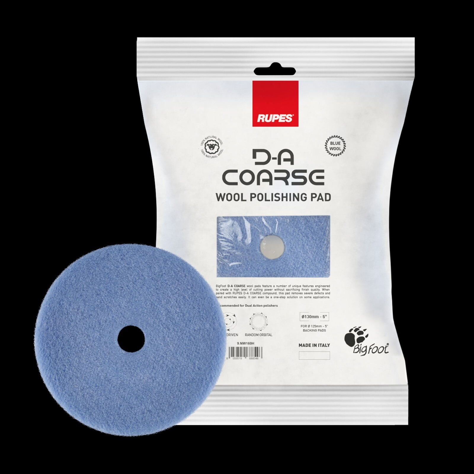 6" Rupes DA Coarse Wool Pad | Blue | 160mm For 6" Backing Plate*** 9.NW160H
