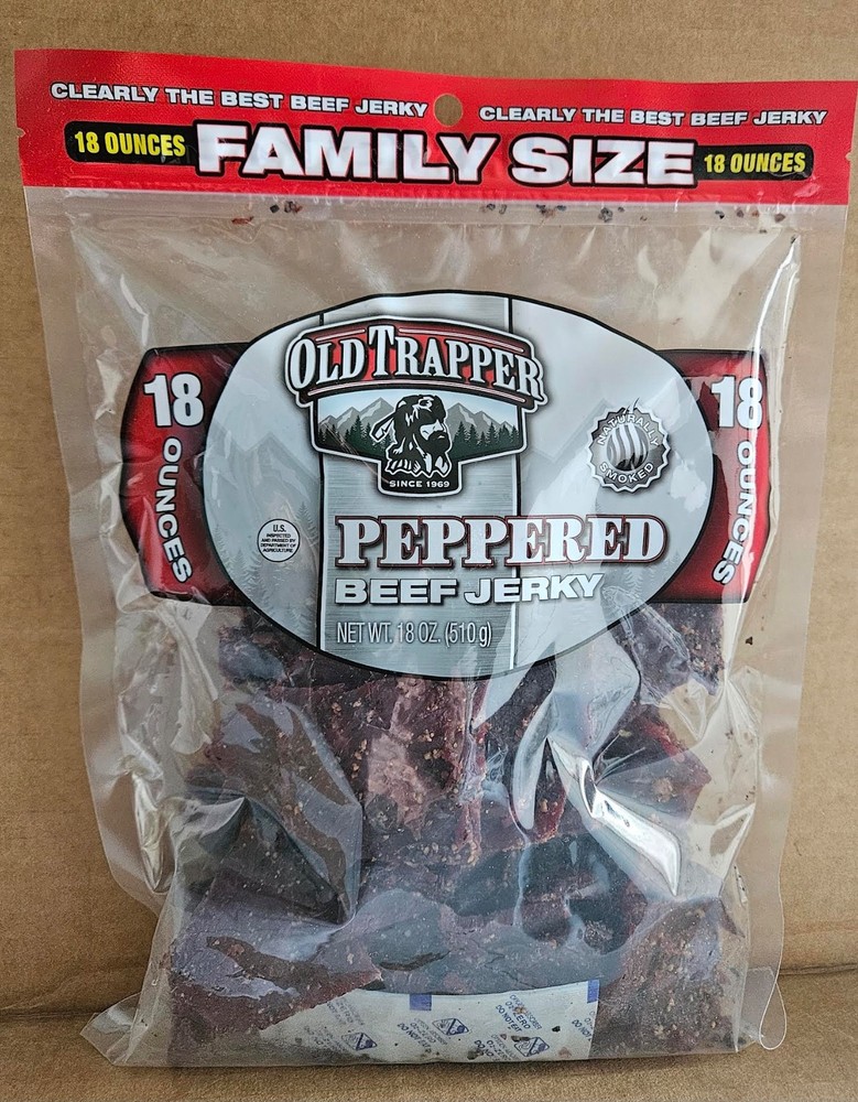 Old Trapper Peppered Beef Jerky 18oz, Exp 8/27