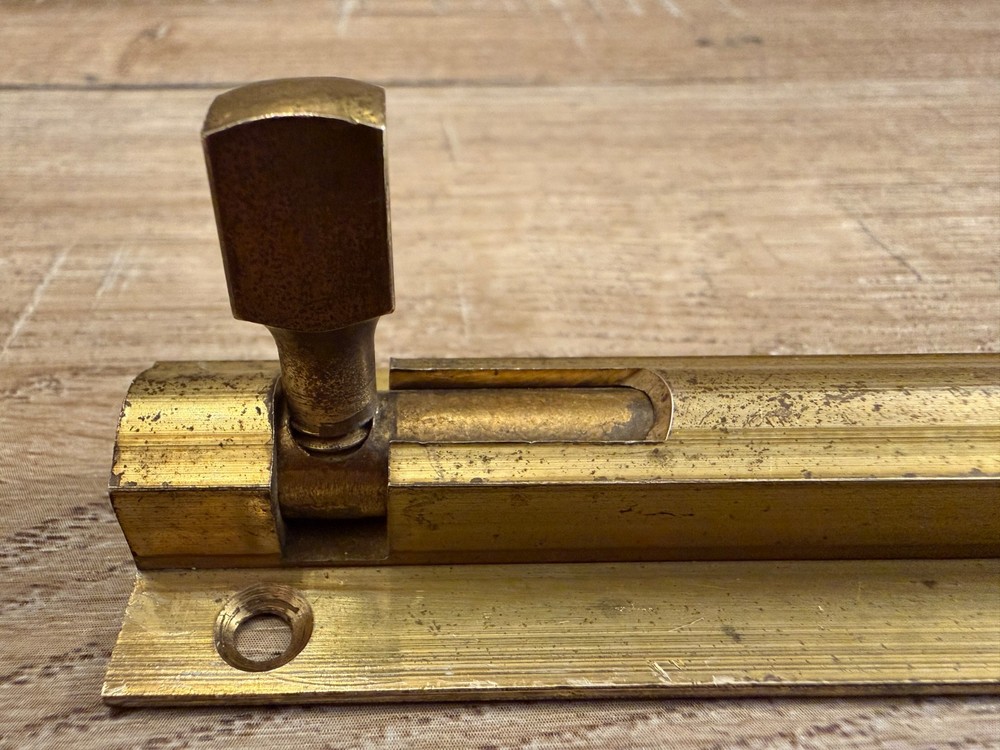 VINTAGE SOLID BRASS 6" SLIDE BOLT DOOR BOLT