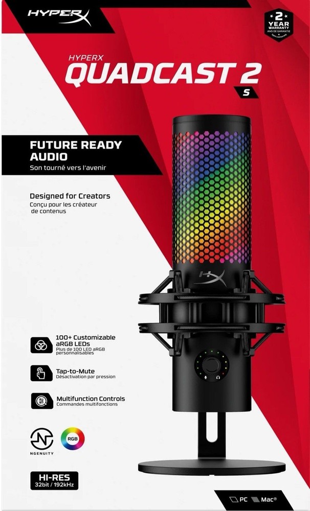 HyperX Quadcast 2 S RGB USB Microphone, Tap-to-Mute, PC/Mac