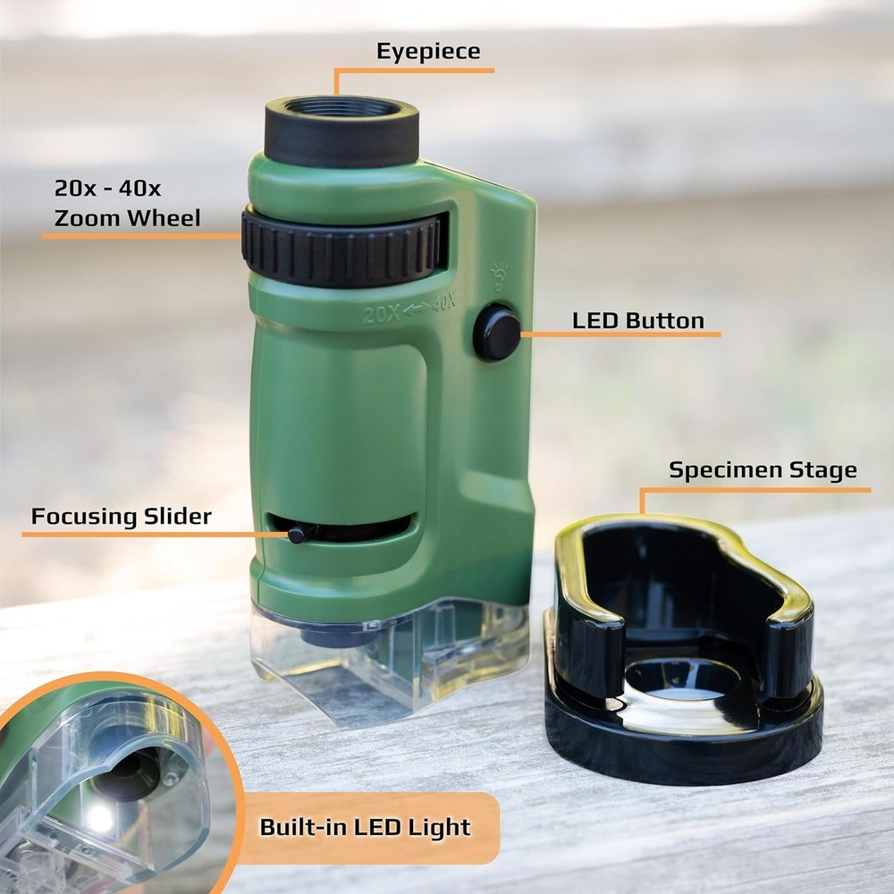 Compact 20-40x Zoom LED Pocket Microscope - Perfect for Students & Hobbyists