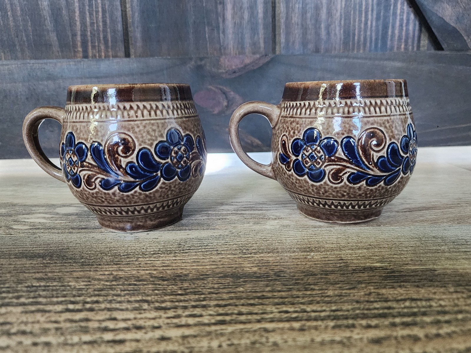 Marzi and Remy German Mug Set |  Salt Glazed Stoneware | Brown Blue | Set 2