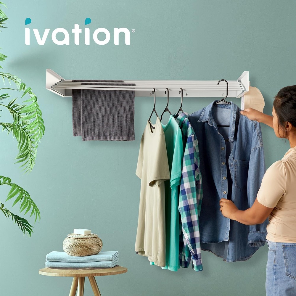 Ivation Retractable Wall Mounted Clothes Drying Rack - 40" Foldable Drying Rack