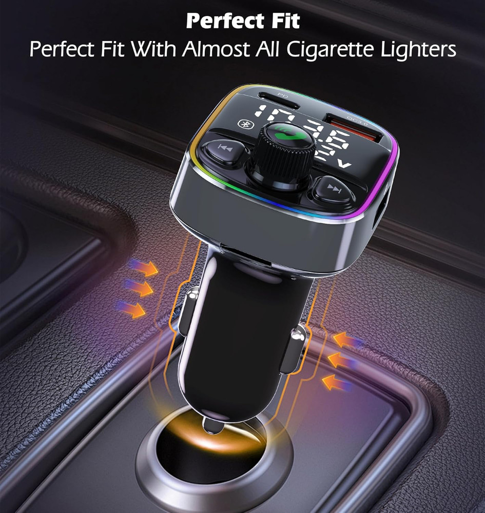 Bluetooth 5.4 Bluetooth Car Adapter, FM Transmitter with Qc3.0/Type-C 42W Fast C