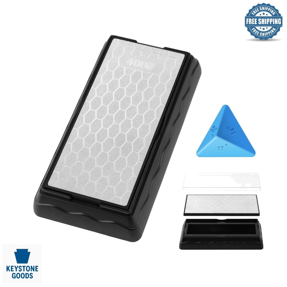 Double-Sided Diamond Sharpening Stone with Angle Guide & Storage