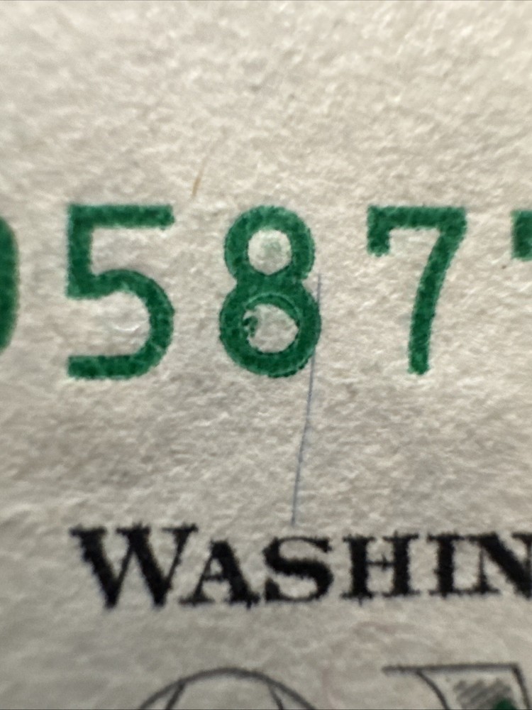 Two (2) 2021 $1 Sequential Notes with IDENTICAL Over Inked/smudge on Upper #8’s