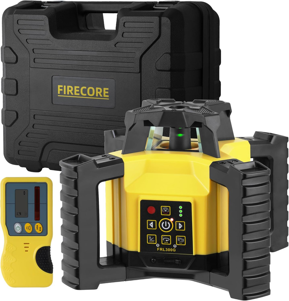 Self-Leveling Green Rotary Laser Level Kit with 1969ft Range & Remote
