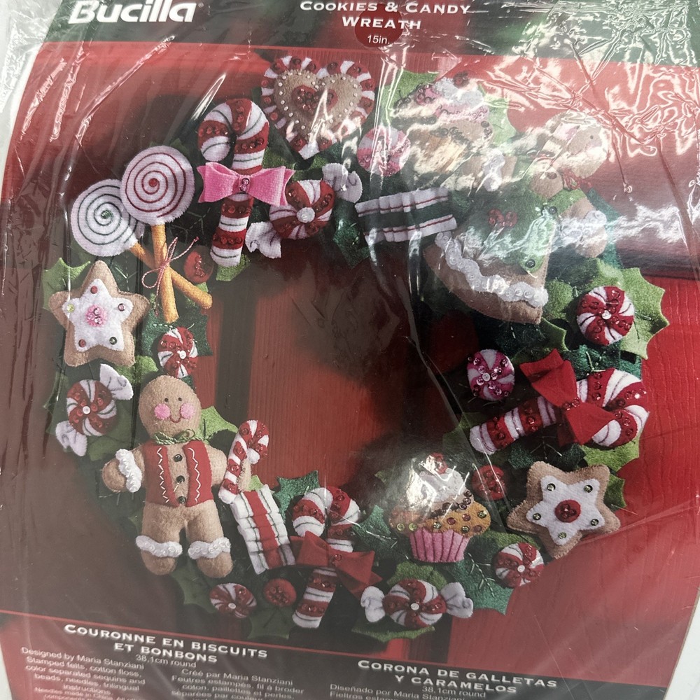 Bucilla Candy & Gingerbread Cookie Wreath Kit New Sealed Felt And Sequin