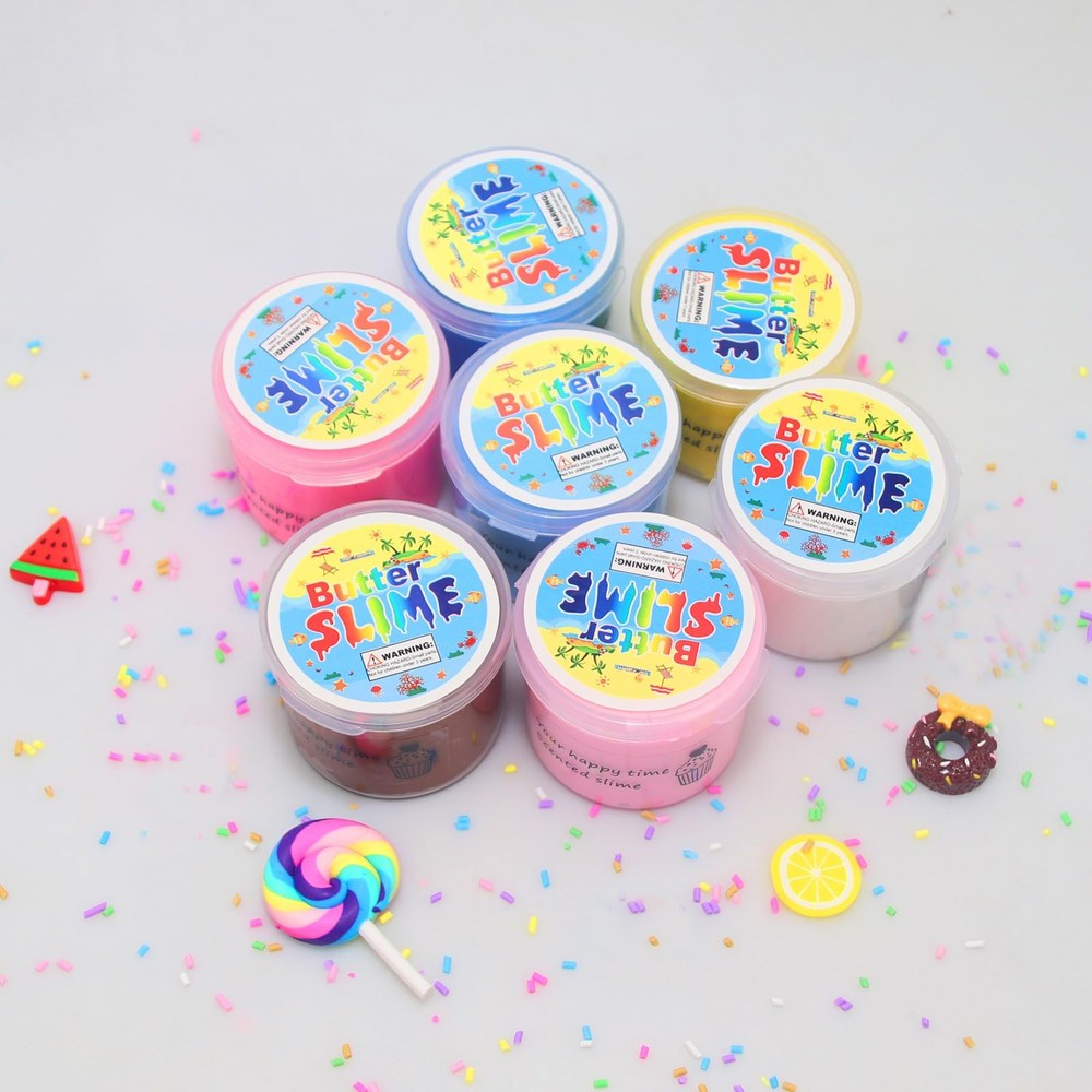 ZONEWAY 7 Pack Cake Butter Slime Kits, Soft and Non-Sticky 7-pack, Assorted