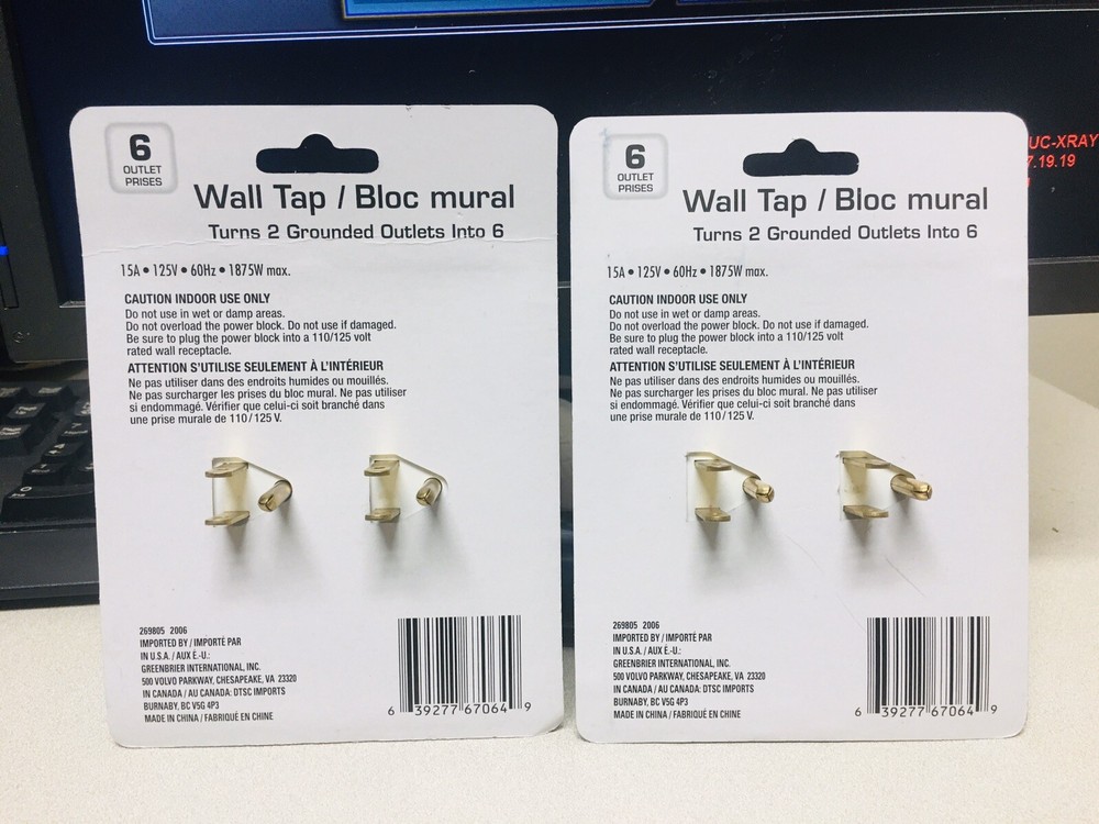 (Set of 2) 6 Outlet Wall Adapter Multi Plug Power Splitter Electrical Socket. A+