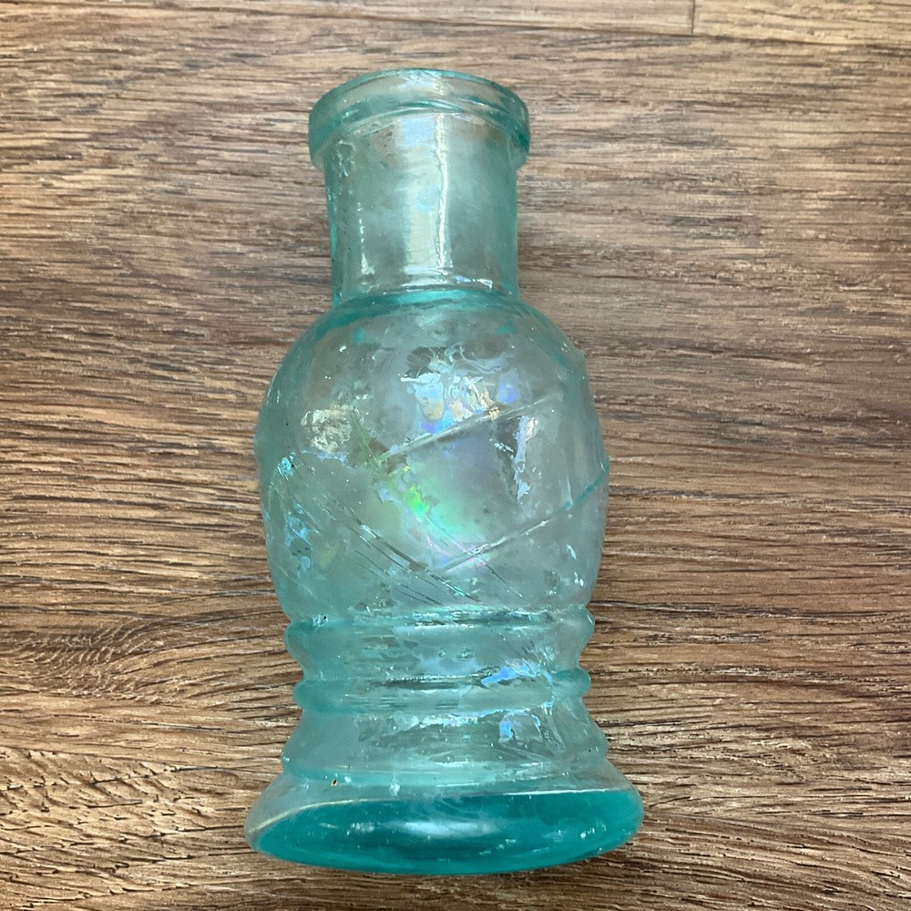 UNIQUE SHAPE RESTORFF & BETTMANN NY 1880s BOOT BLACKING BOTTLE HAND BLOWN