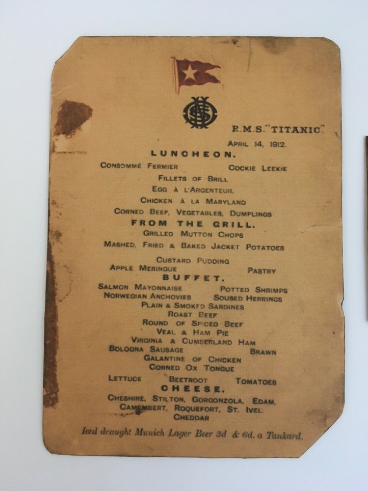 Titanic Lunch Menu and Boarding Pass