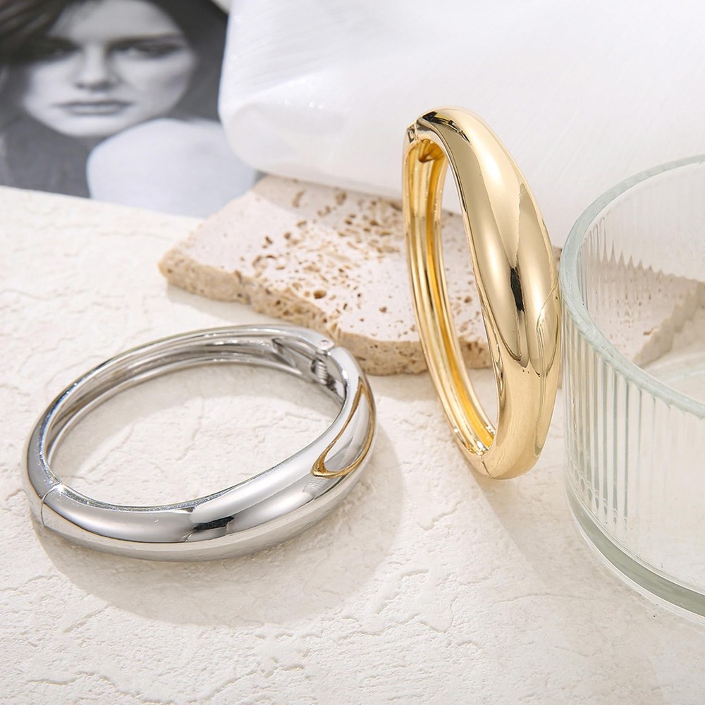 Gold Chunky Bangle Bracelets for Women Silver Stylish Open Cuff Bangle Bracel...