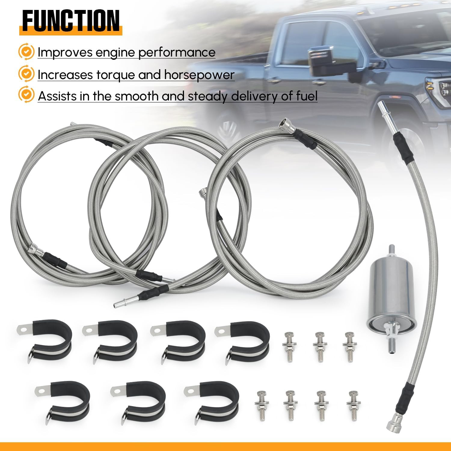 Flexible Stainless Steel Braided Fuel Line Kit Compatible with Chevy Silverado 1