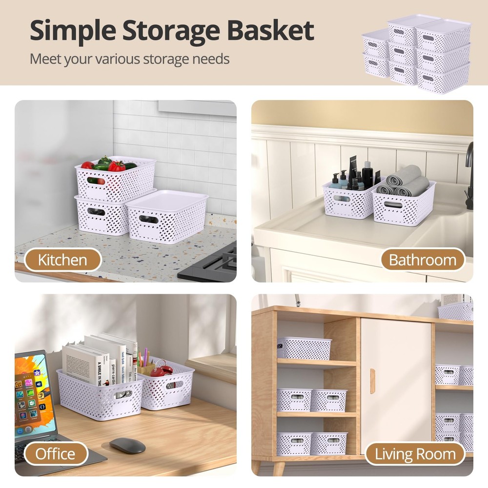Plastic Storage Bins with Lid, Stackable Small Basket for Organizing and Cont...