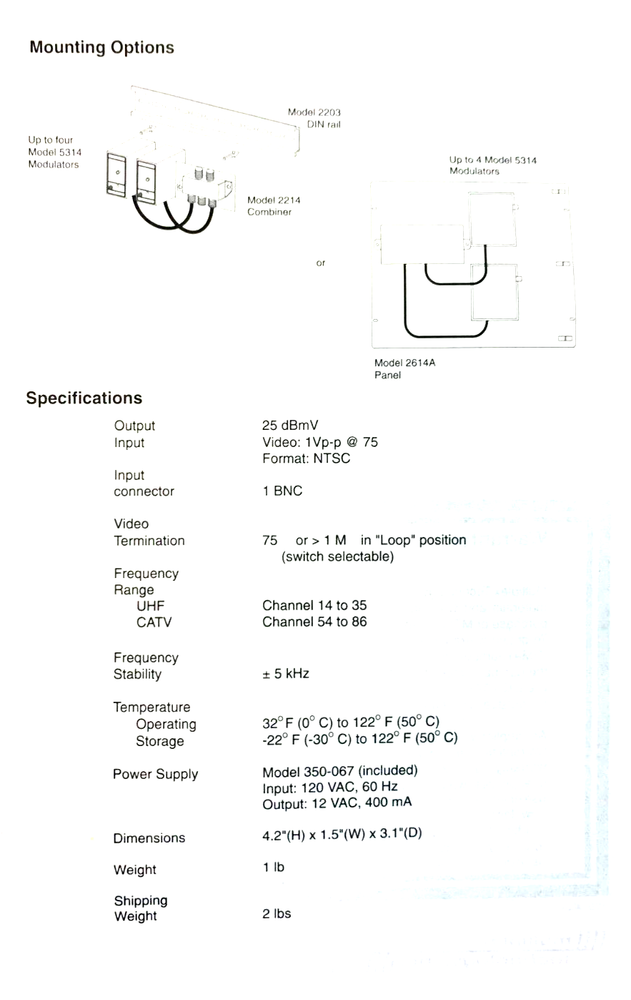 Multiplex Technology Channel plus 5314 DIN Rail Camera Modulator UHF Cable CATV