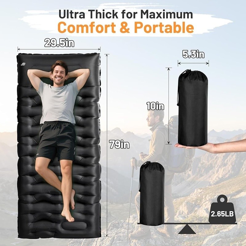 Extra Thick Inflatable Camping Sleeping Pad Built-In Pump Portable Waterproof US