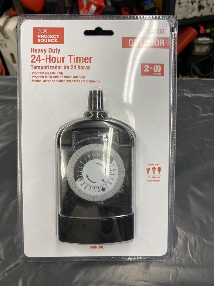 Project Source Outdoor Plug Timer 15A 24 Hr 2-Outlet Heavy Duty Light Controller