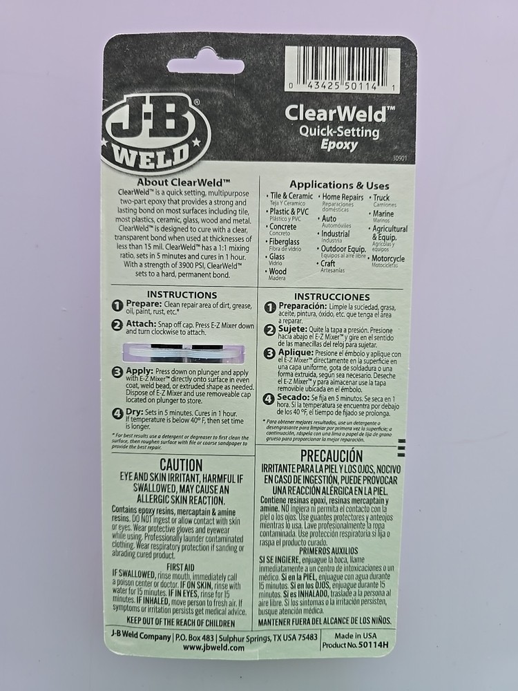 JB Weld ClearWeld Quick Setting Epoxy Syringe 0.47 oz 14 ml Clear Multi Purpose
