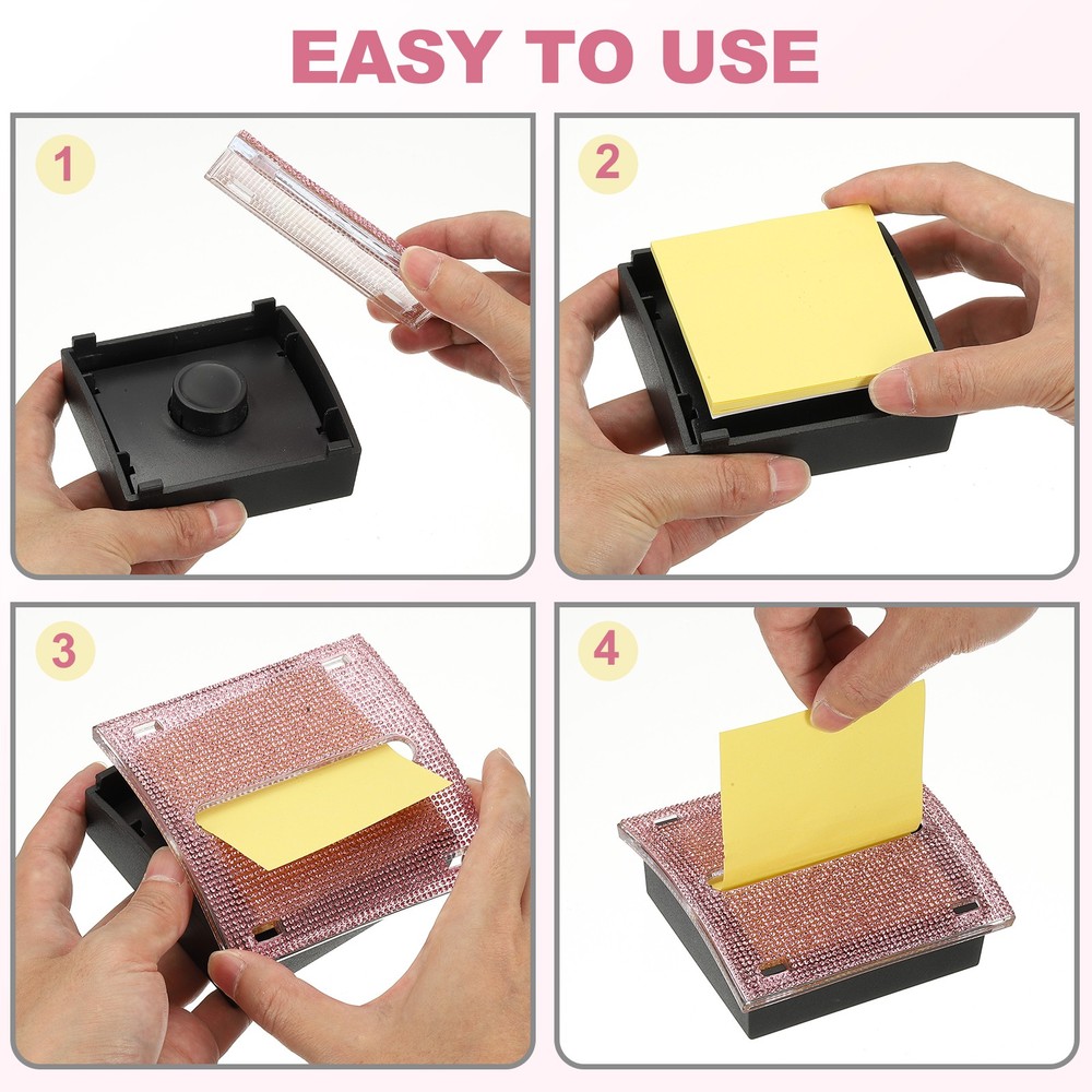 Rhinestone Sticky Note Dispenser, 2Pcs 3x3"Posted Note Holder, White