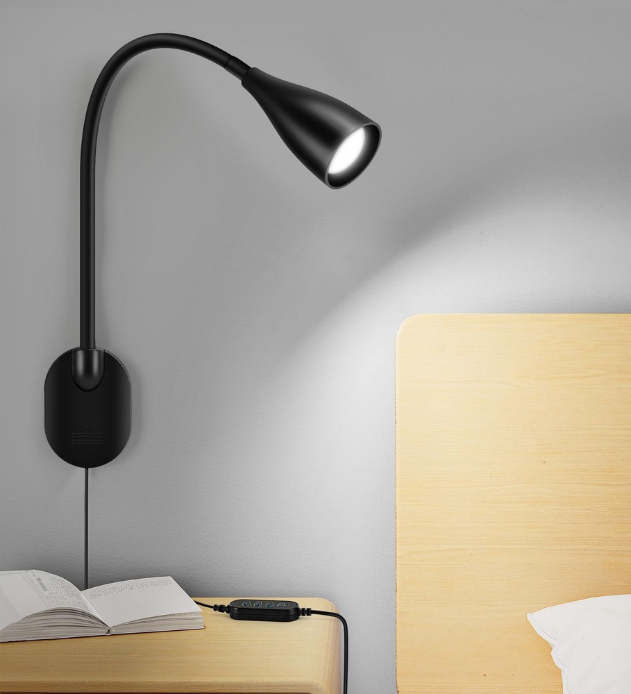 Wall-Mounted LED Bedside Reading Light with USB Charging Port, 10-Level Dimma...