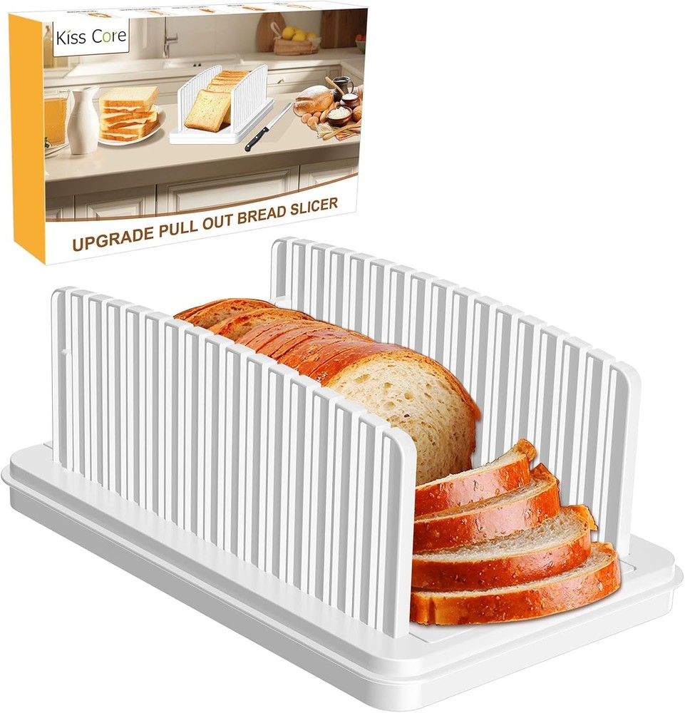 Upgrade Pull Out Bread Slicer for Homemade Bread, Foldable White