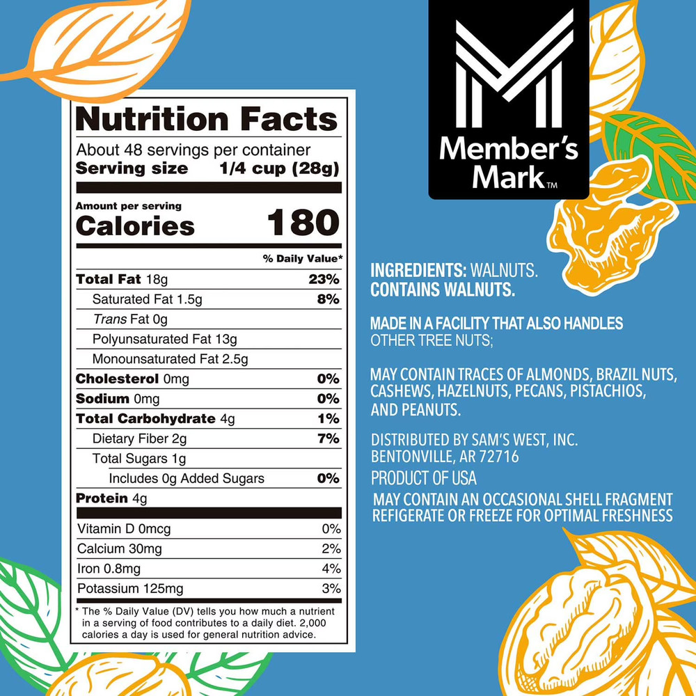 Member's Mark Natural Shelled Walnuts, 3 lbs Bulk Pack Fresh Nuts