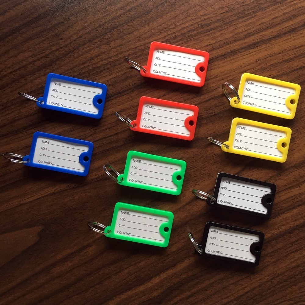 100pack Tough Plastic Key Tags with Split Ring Label Window, Coded ID Tags