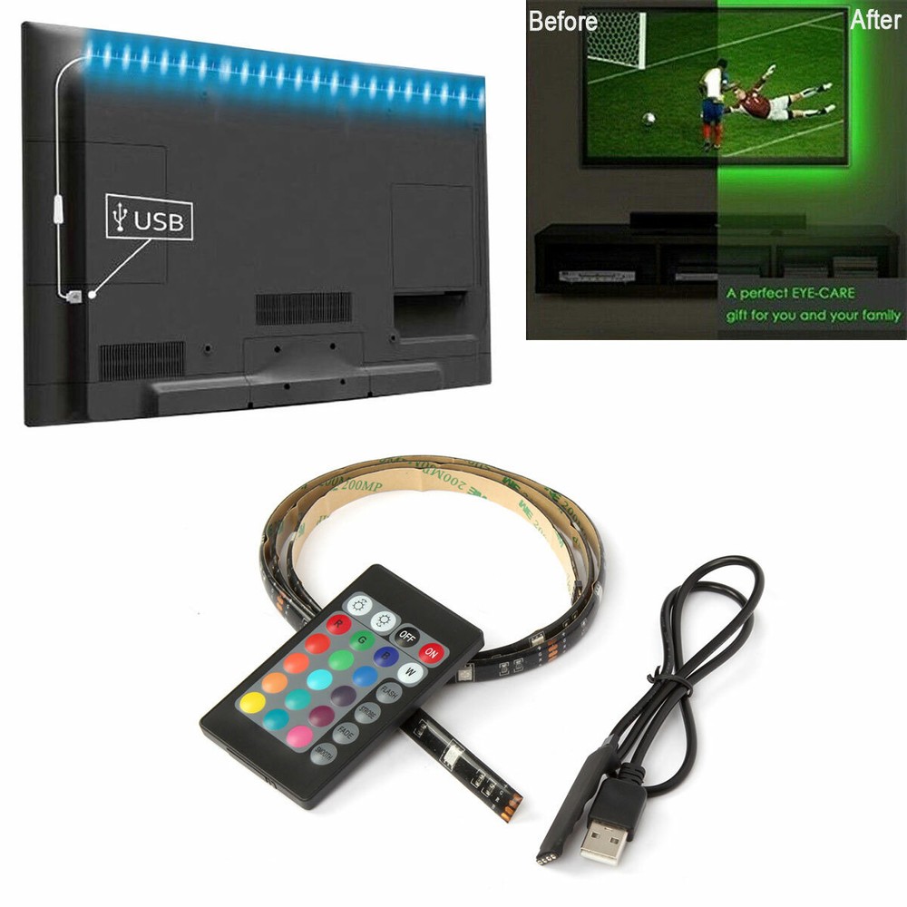USB Powered RGB 5050 LED Light Strip Computer TV Backlight Remote Waterproof Kit