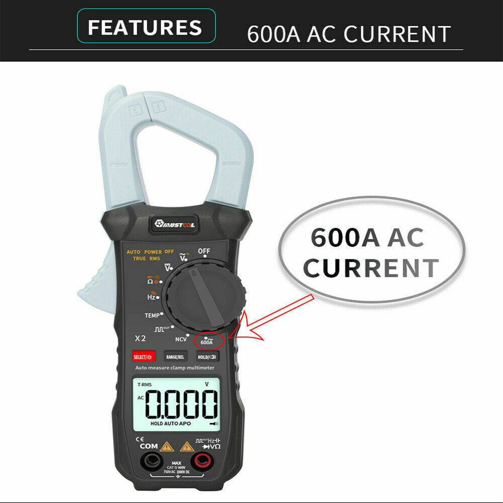 6000 Counts True RMS Clamp Meter AC DC Voltage & Current Digital Multimeter