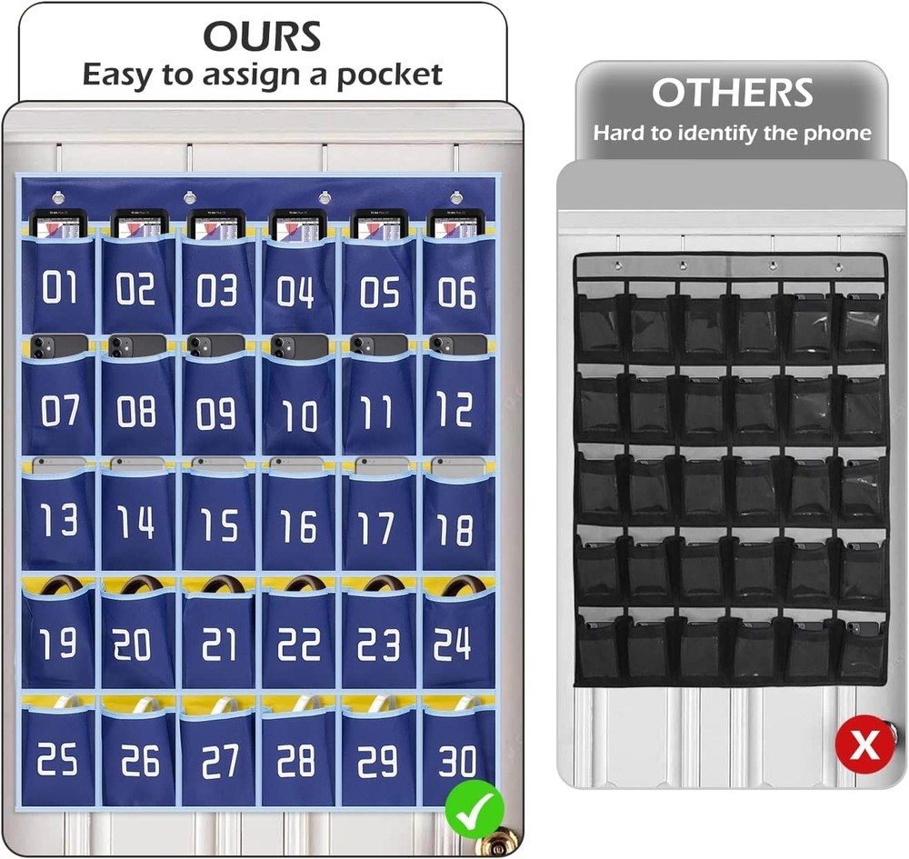 Classroom Cell Phone Calculator Holder Numbered 30 Pockets Chart Hanging Wall...