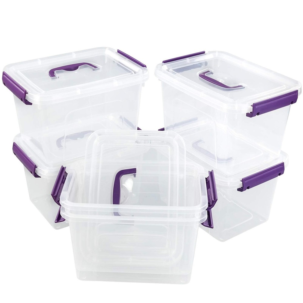 6 Quart Plastic Storage Box with Lids and Handles, 6 Packs