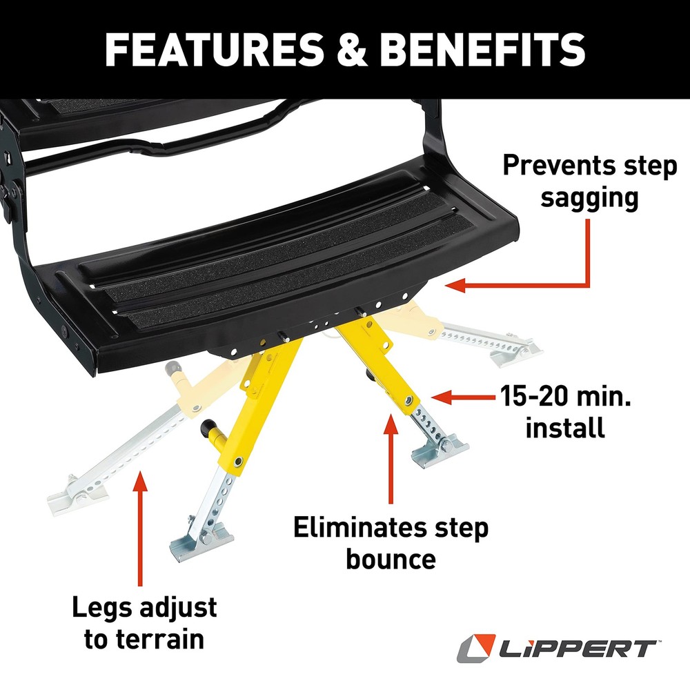 Lippert Solid Stance RV Step Stabilizer Kit for 5th Wheels, Travel black
