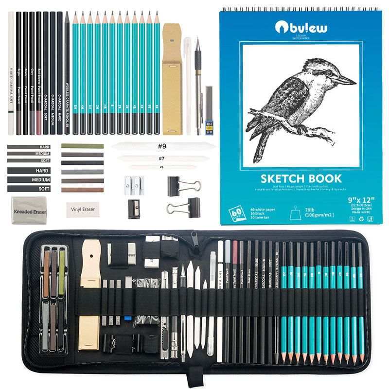 50 pcs Professional Drawing Artist Kit Set Pencils and Sketch Charcoal Art & Bag
