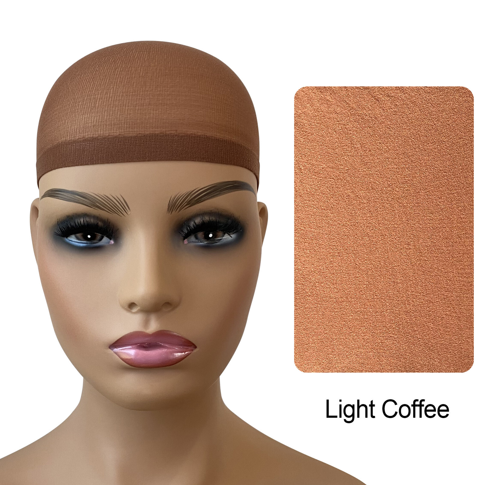 2pcs Deluxe Nylon  Stocking Stretchy Wig Caps Light Coffee,Nude,Black, Beige