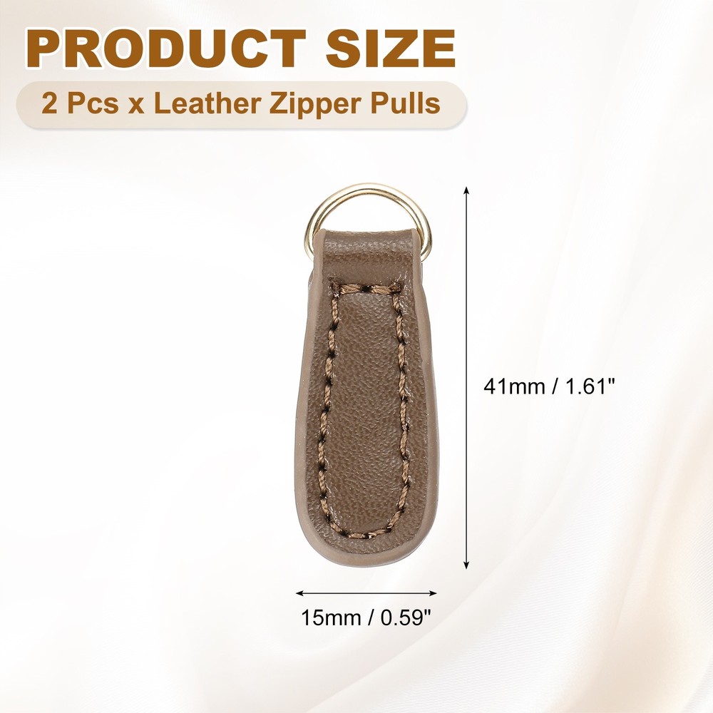 2Pcs Leather Zipper Pull, 1.61 Inch Cowhide Leather Zip Puller(Brown)