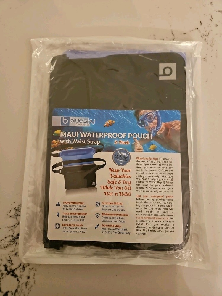 blue sky BASICS Waterproof Pouch/ Waist Strap (2 Pack) Keep Valuables Safe & Dry