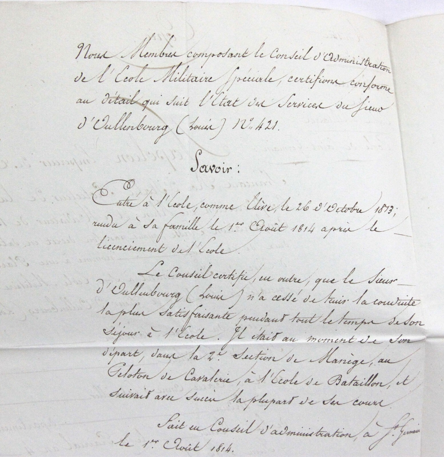 Original Napoleonic Wars Era Document – University of France c1814-15