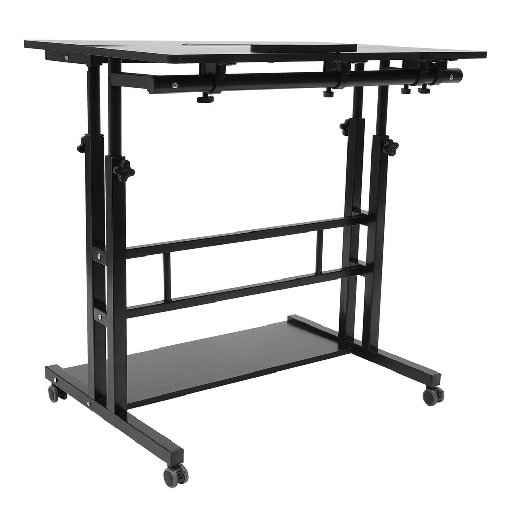 Rolling Laptop Desk Adjustable Height Office Computer Table Stand Up Workstation