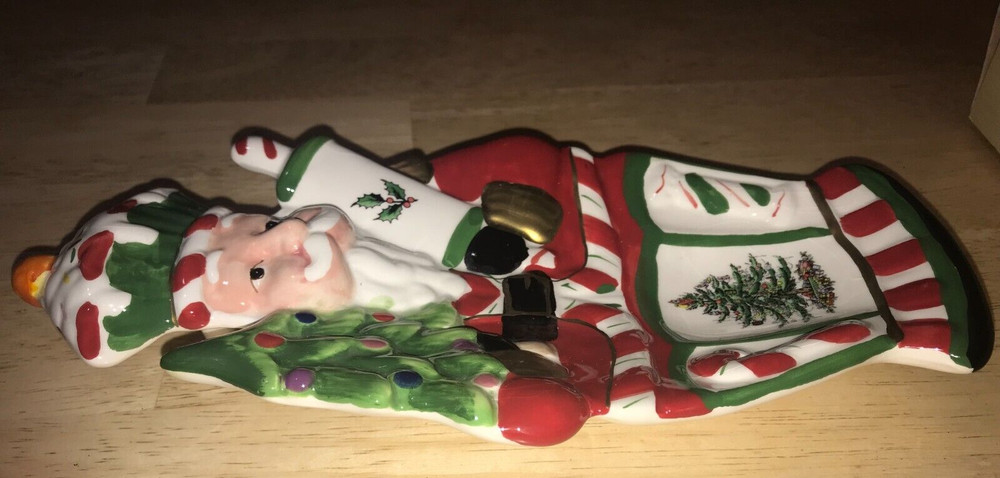 CHRISTMAS TREE SPODE SANTA NUTCRACKER PEPPERMINT SMALL DISH 10" X 5.25"