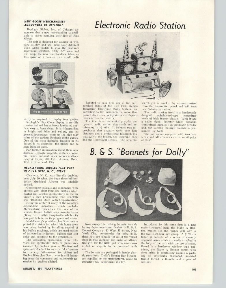 1954 PAPER AD Article New Model Globe Merchanser Store Display By Replogle