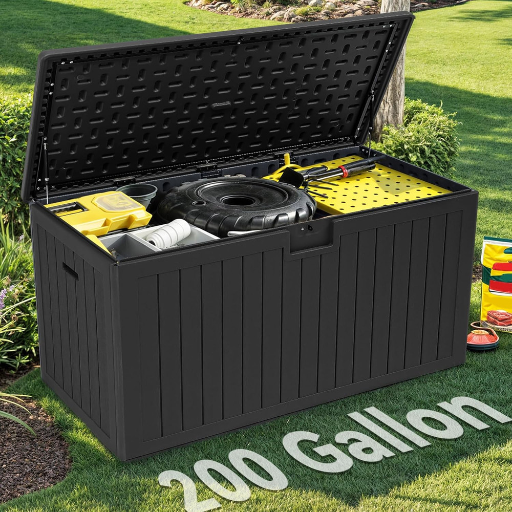 200 Gallon Double-Wall Deck Box with Divider - Outdoor Storage, Lockable Black