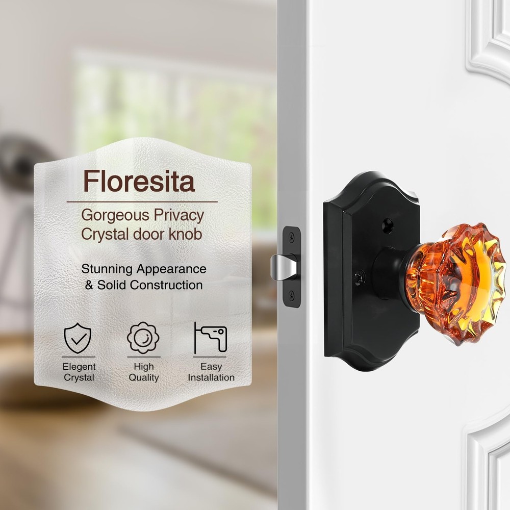 Crystal Door Knobs, Black Brown Glass Door Knobs Interior Rose Shape with Loc...